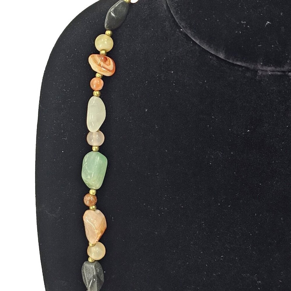 Vintage Semi Precious Gemstone Agate Necklace 35" Barrel Clasp Natural Stones - Picture 2 of 9